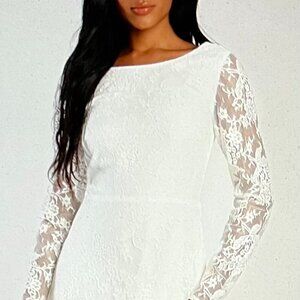 Lulu's Blissful Romantic White Lace Backless Long Sleeve Maxi Dress Size S